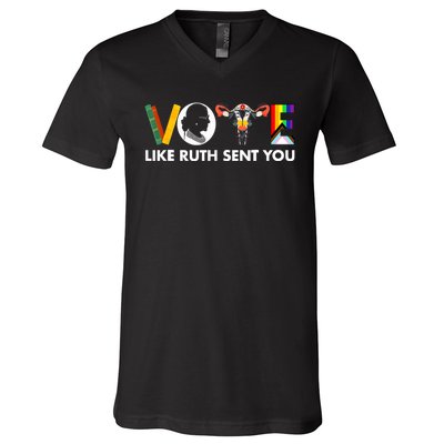 Vote Like Ruth Sent You Funny Uterus Feminist Lgbt V-Neck T-Shirt