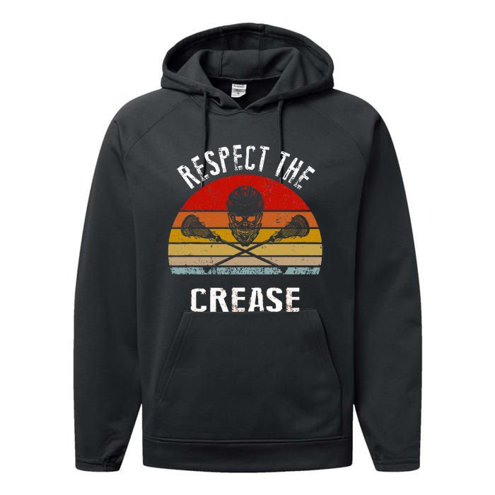 Vintage Lacrosse Retro Respect The Crease Performance Fleece Hoodie