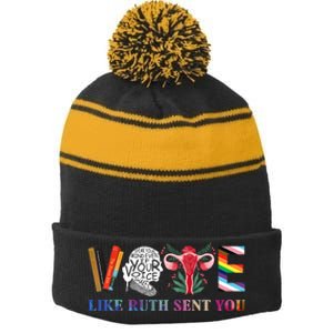 Vote Like Ruth Sent You Stripe Pom Pom Beanie