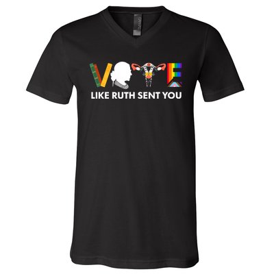 Vote Like Ruth Sent You Uterus Feminist Lgbt V-Neck T-Shirt