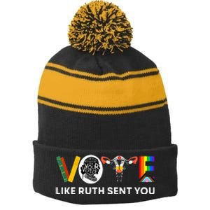 Vote Like Ruth Sent You Uterus Feminist Lgbt Stripe Pom Pom Beanie