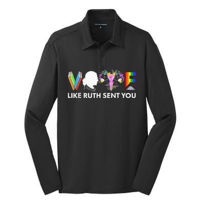 Vote Like Ruth Sent You Funny Uterus Feminist Lgbt Silk Touch Performance Long Sleeve Polo