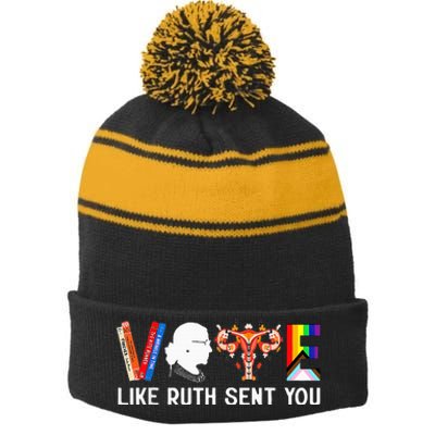 Vote Like Ruth Sent You Uterus Feminist Lgbt Stripe Pom Pom Beanie