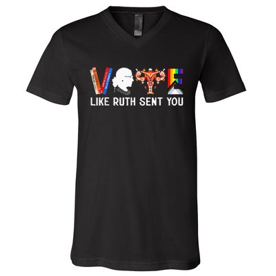 Vote Like Ruth Sent You Uterus Feminist Lgbt V-Neck T-Shirt