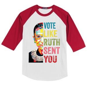 Vote Like Ruth Sent You Feminist Gift Women Kids Colorblock Raglan Jersey