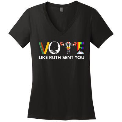 Vote Like Ruth Sent You Funny Uterus Feminist Lgbt Women's V-Neck T-Shirt