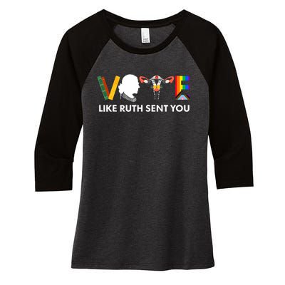 Vote Like Ruth Sent You Uterus Feminist Lgbt Women's Tri-Blend 3/4-Sleeve Raglan Shirt