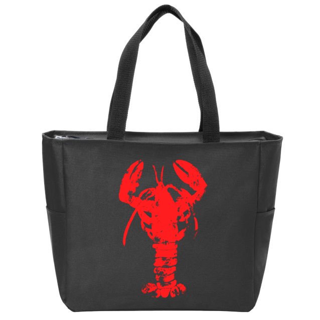 Vintage Lobster Red Imprint Zip Tote Bag