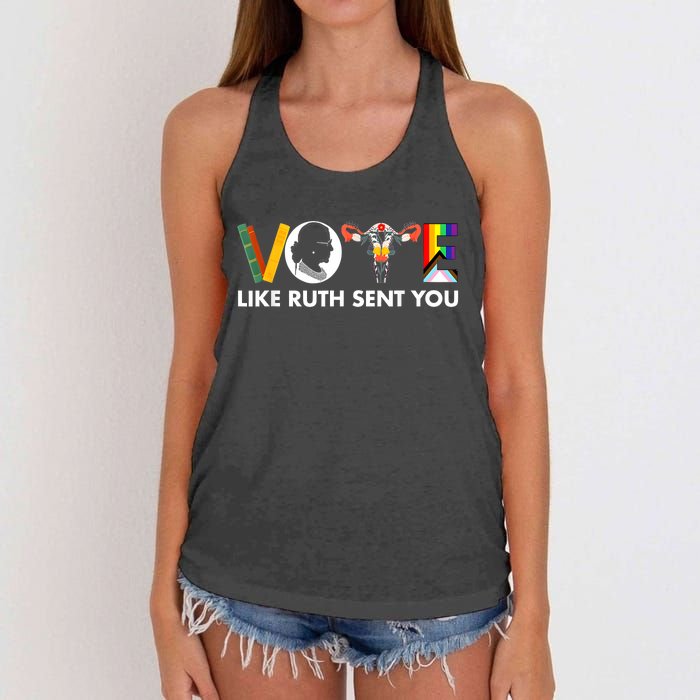 Vote Like Ruth Sent You Funny Uterus Feminist Lgbt Women's Knotted Racerback Tank