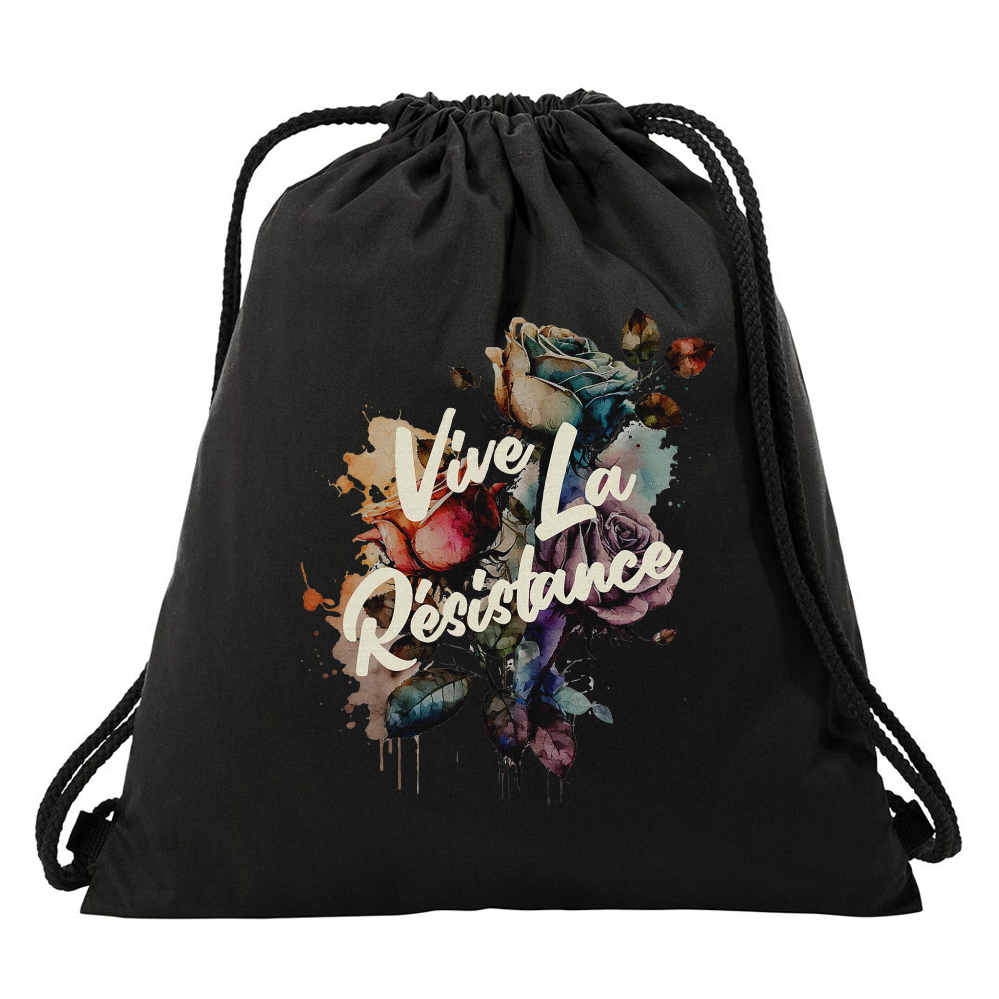 Vive La Résistance, Floral Feminist Drawstring Bag