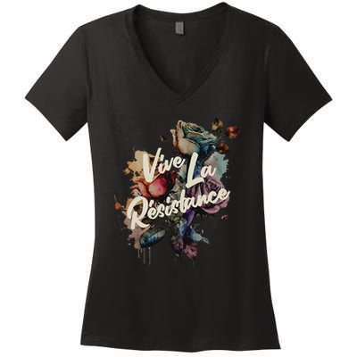 Vive La Résistance, Floral Feminist Women's V-Neck T-Shirt