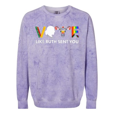 Vote Like Ruth Sent You Uterus Feminist Lgbt Usa President Kamalaharris Colorblast Crewneck Sweatshirt