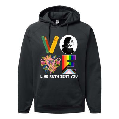 Vote Like Ruth Sent You Uterus Feminist Lgbt Usa President Kamalaharris Performance Fleece Hoodie