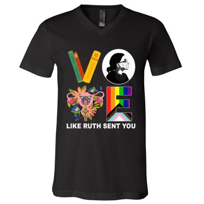 Vote Like Ruth Sent You Uterus Feminist Lgbt Usa President Kamalaharris V-Neck T-Shirt