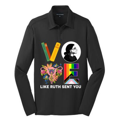 Vote Like Ruth Sent You Uterus Feminist Lgbt Usa President Kamalaharris Silk Touch Performance Long Sleeve Polo