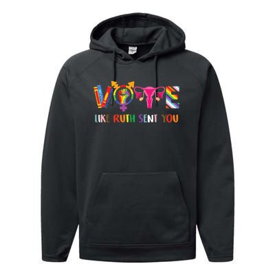 Vote Like Ruth Sent You Uterus Feminist Lgbt Retro Performance Fleece Hoodie