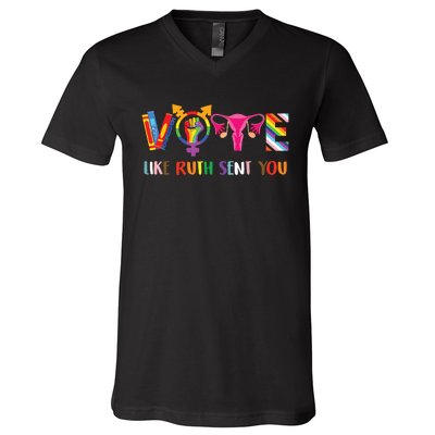 Vote Like Ruth Sent You Uterus Feminist Lgbt Retro V-Neck T-Shirt