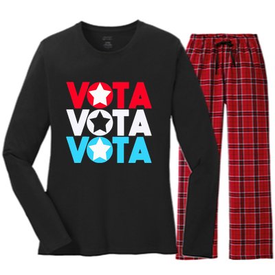 Vota Latinos Spanish Vote November Anti Trump Election Women's Long Sleeve Flannel Pajama Set 