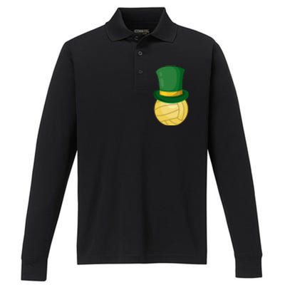 Volleyball Leprechaun St Patrick's Day Sport Funny Gift Performance Long Sleeve Polo