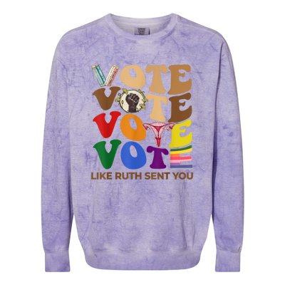 Vote Like Sent Ruthh You Groovy Uterus Feminist Pride Colorblast Crewneck Sweatshirt