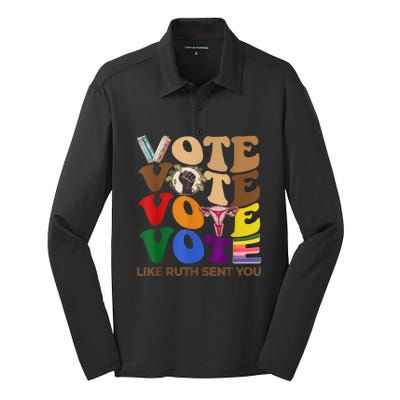 Vote Like Sent Ruthh You Groovy Uterus Feminist Pride Silk Touch Performance Long Sleeve Polo