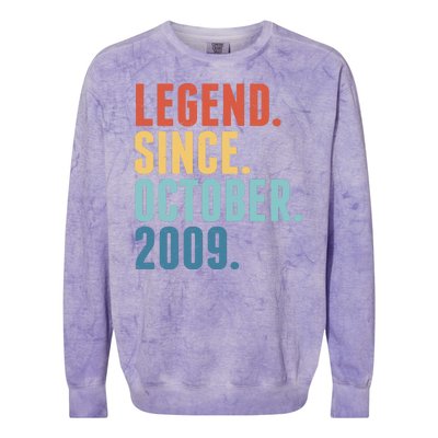 Vintage Legend Since October 2009 Birthday Colorblast Crewneck Sweatshirt