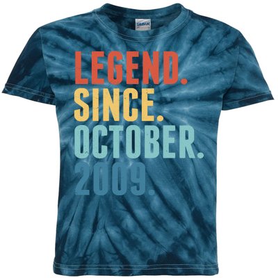 Vintage Legend Since October 2009 Birthday Kids Tie-Dye T-Shirt