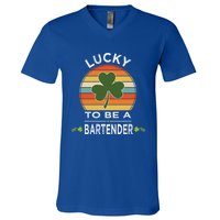 Vintage Lucky To Be A Bartender St Patrick Day Gift Shamrock Great Gift V-Neck T-Shirt