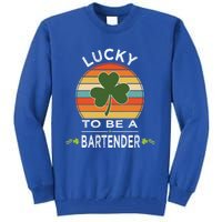 Vintage Lucky To Be A Bartender St Patrick Day Gift Shamrock Great Gift Tall Sweatshirt