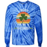 Vintage Lucky To Be A Bartender St Patrick Day Gift Shamrock Great Gift Tie-Dye Long Sleeve Shirt