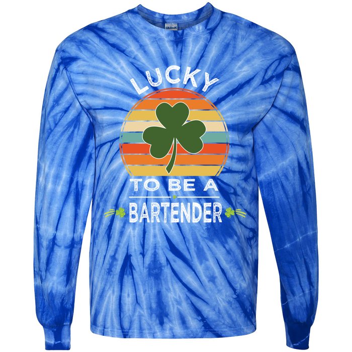 Vintage Lucky To Be A Bartender St Patrick Day Gift Shamrock Great Gift Tie-Dye Long Sleeve Shirt