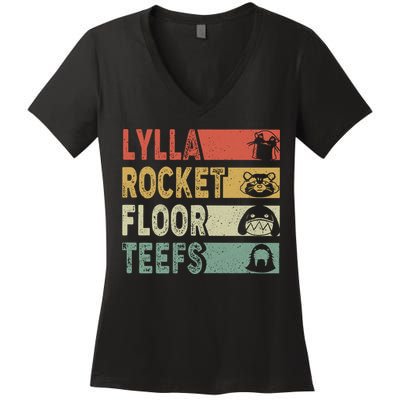 Vintage Lylla Teefs Floor Rocket Guardian Funny Matching Team Women's V-Neck T-Shirt