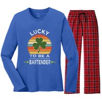 Vintage Lucky To Be A Bartender St Patrick Day Gift Shamrock Great Gift Women's Long Sleeve Flannel Pajama Set 