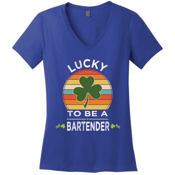 Vintage Lucky To Be A Bartender St Patrick Day Gift Shamrock Great Gift Women's V-Neck T-Shirt