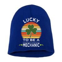 Vintage Lucky To Be A Mechanic St Patrick Day Gift Shamrock Cool Gift Short Acrylic Beanie