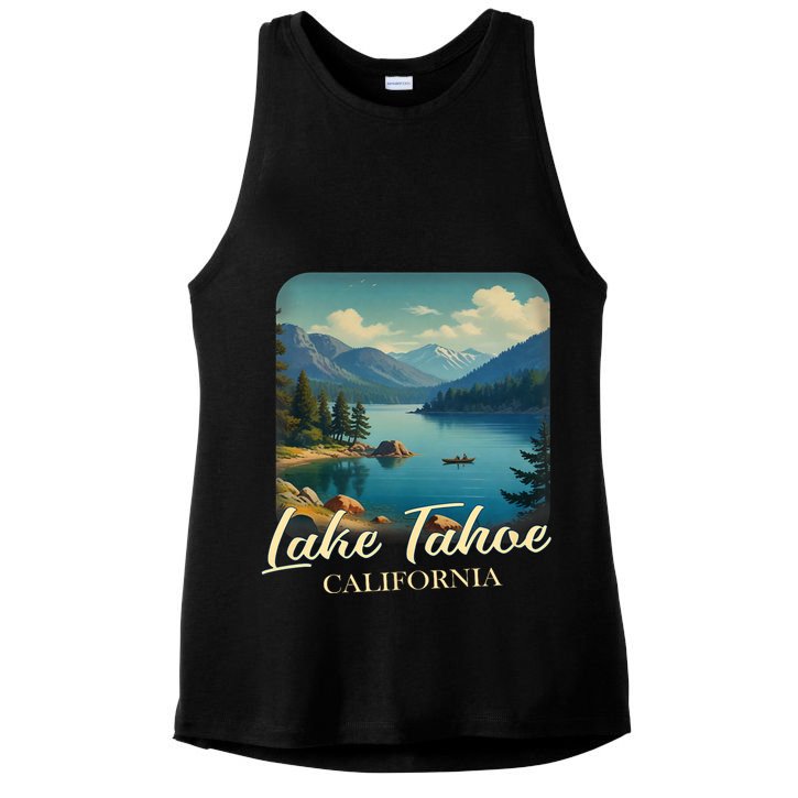 Vintage Lake Tahoe California Mountain Retro Ladies PosiCharge Tri-Blend Wicking Tank