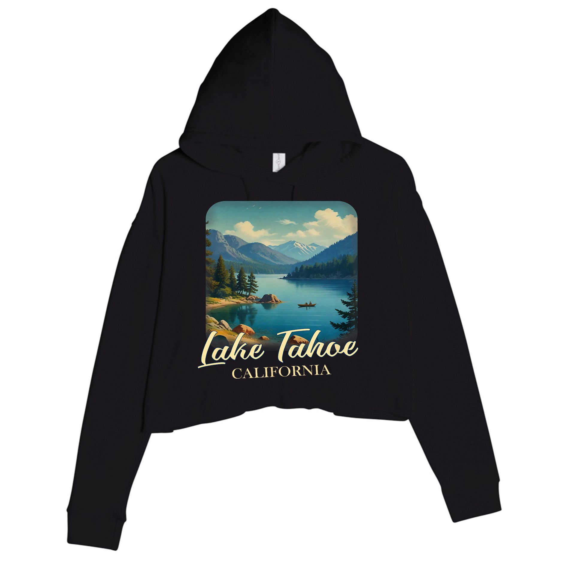 Vintage Lake Tahoe California Mountain Retro Crop Fleece Hoodie