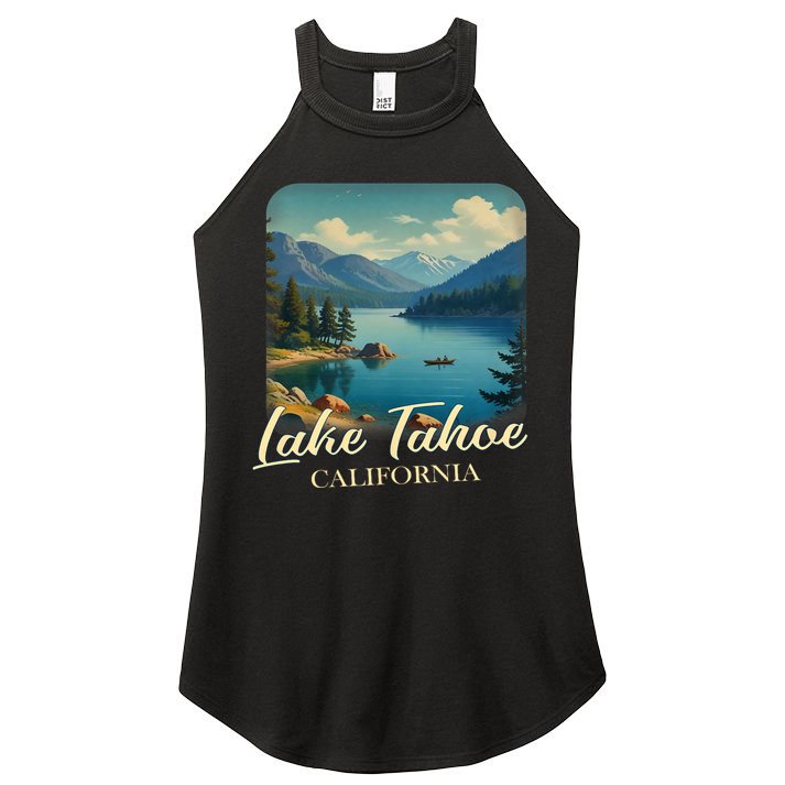 Vintage Lake Tahoe California Mountain Retro Women's Perfect Tri Rocker Tank