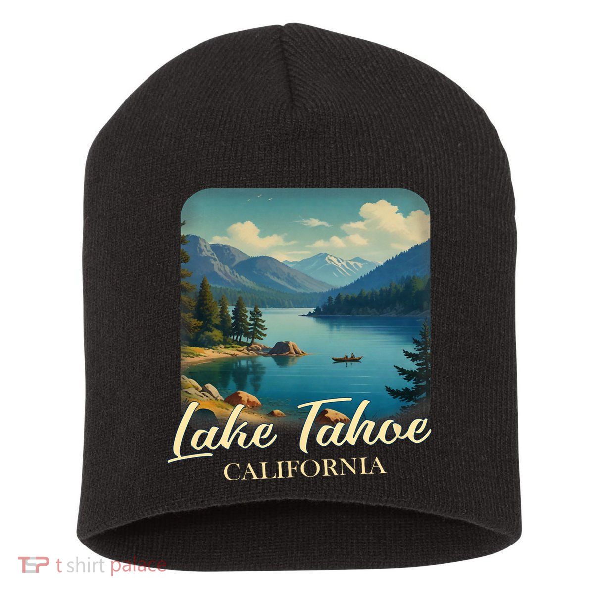 Vintage Lake Tahoe California Mountain Retro Short Acrylic Beanie