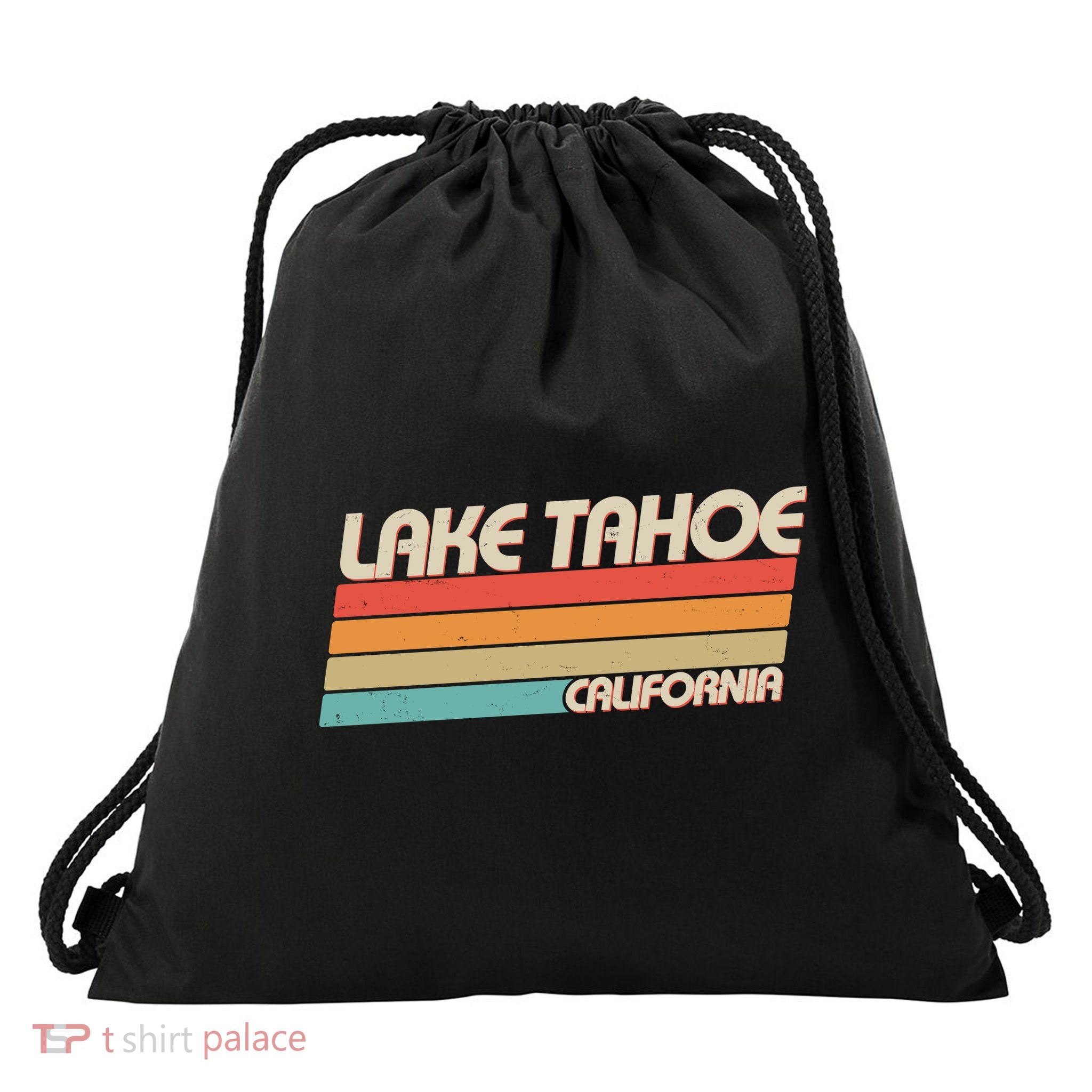 Vintage Lake Tahoe California Logo Drawstring Bag