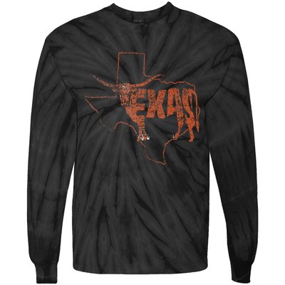 Vintage Longhorn Texas Trendy Austin Pride Retro Design Tie-Dye Long Sleeve Shirt