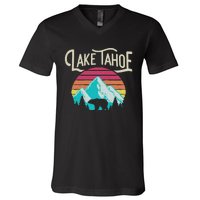 Vintage Lake Tahoe Mountain Bear California Retro Gift V-Neck T-Shirt