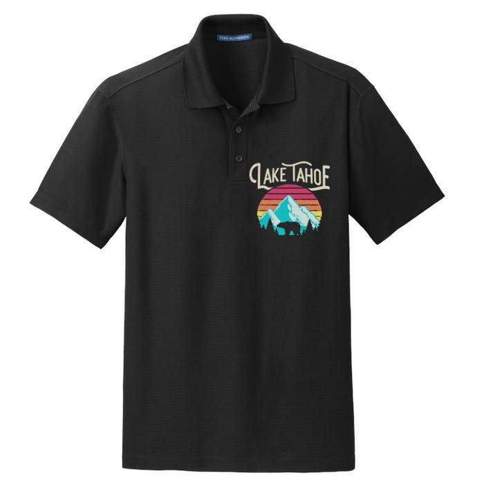 Vintage Lake Tahoe Mountain Bear California Retro Gift Dry Zone Grid Polo