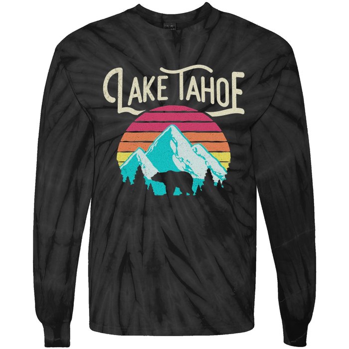 Vintage Lake Tahoe Mountain Bear California Retro Gift Tie-Dye Long Sleeve Shirt