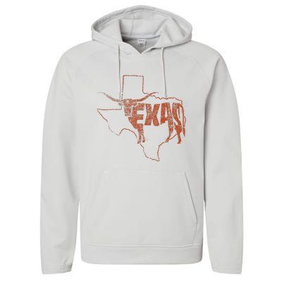 Vintage Longhorn Texas Trendy Austin Pride Retro Design Performance Fleece Hoodie