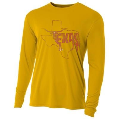 Vintage Longhorn Texas Trendy Austin Pride Retro Design Cooling Performance Long Sleeve Crew