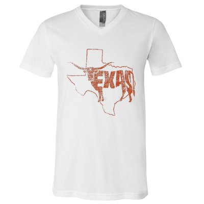 Vintage Longhorn Texas Trendy Austin Pride Retro Design V-Neck T-Shirt