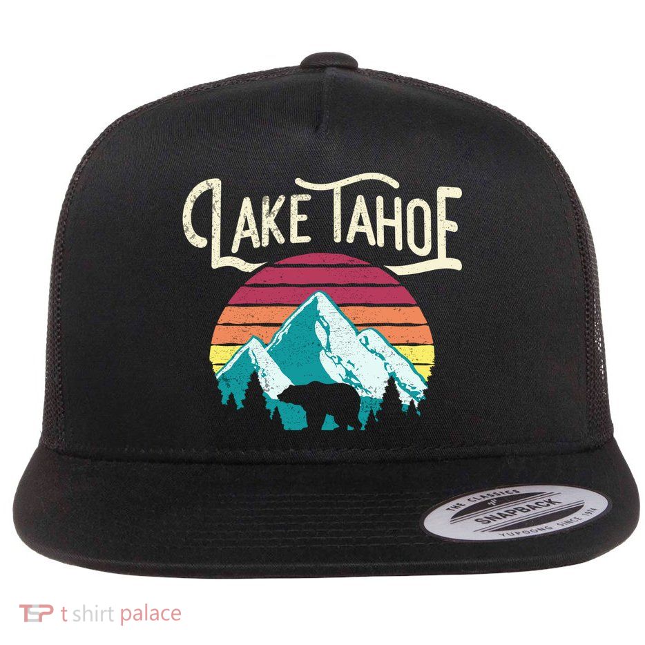 Vintage Lake Tahoe Mountain Bear California Retro Gift Flatbill Hat