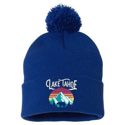 Vintage Lake Tahoe Mountain Bear California Retro Gift Pom Pom 12in Knit Beanie