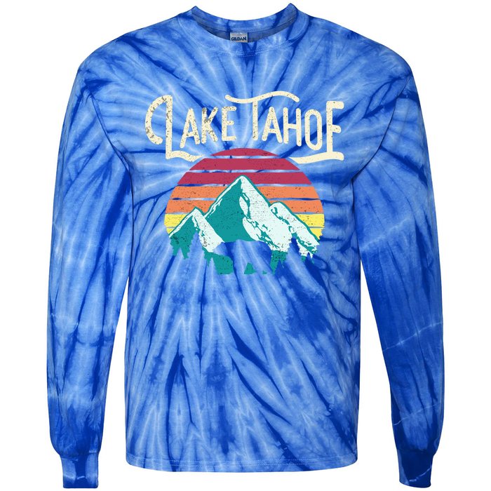 Vintage Lake Tahoe Mountain Bear California Retro Gift Tie-Dye Long Sleeve Shirt